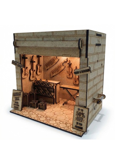 Guitar Garage Ahşap Maket Seti Dıy Miniatür Gitar Atölyesi Book Nook Dekoru