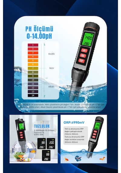 Nv-71 7 Li Ölçüm Cihazı Ph Ec Tds Tuzluluk Orp S.g. Sıcaklık Ölçer Su Analiz Test Cihazı Dijital Ph Metre