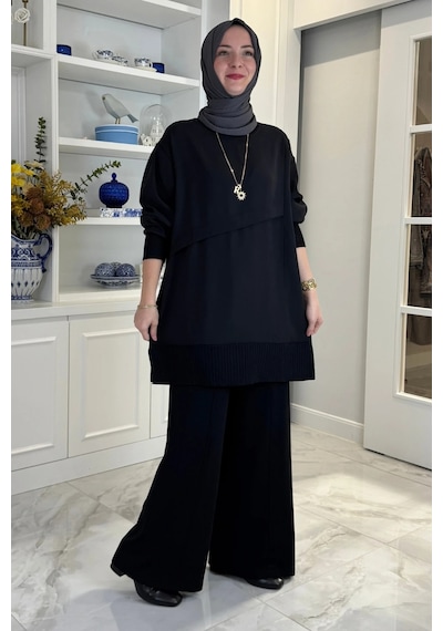 Rabia Şamlı Miray Triko-modal Pantolonlu Takım Siyah Normal