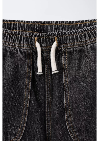 Magu Erkek Çocuk Pamuklu Siyah Denim Jogger Pantolon Büyük Cepli, Lastik Belli Antrasit