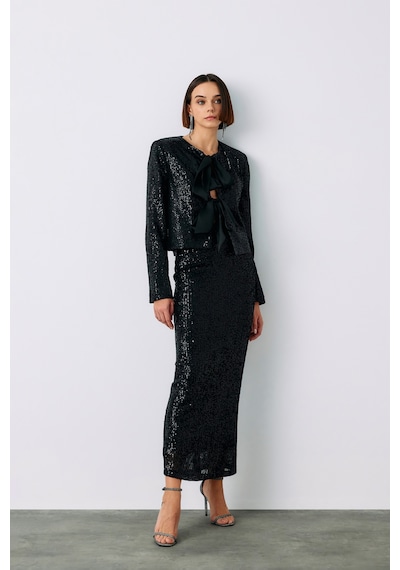 Sateen Payetli Kısa Ceket - Siyah-135239 Siyah