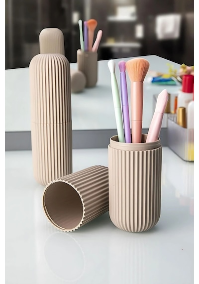 Valiz Düzenleyici, Valiz İçi Diş Macun Fırça Saklama Ve Taşıma Kabı Diş Fırçalık, 19 X 6 Cm Krem