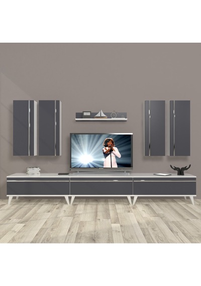 Decoraktiv Eko 8d Mdf Retro Tv Ünitesi Tv Sehpası Beyaz - Antrasit