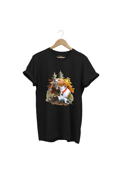 Hunting Avcılık Çulluk Ve English Pointer Av Köpeği Baskılı %100 Pamuk Regular Fit Siyah T-shirt Siyah