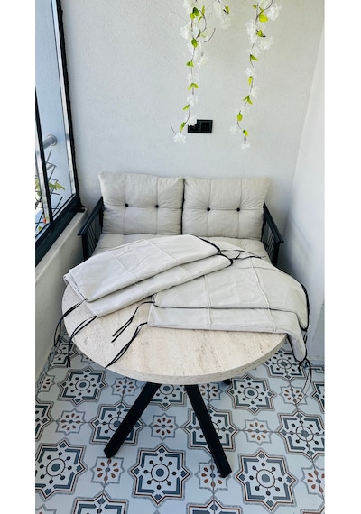 Bahçe Balkon Takımı Minder Kılıf Takımı 4 Adet Krem