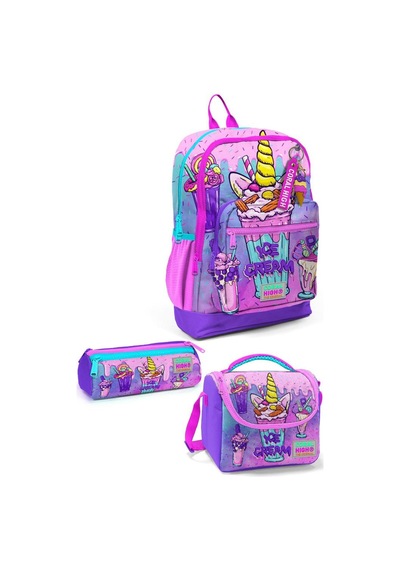 Coral High Kids Pembe Mor Milkshake Dondurma Desenli 3 Lü Okul Çanta Seti Set0123749 Çok Renkli