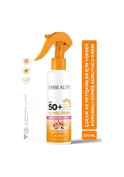Embeauty Çocuk Ve Yetişkinler İçin Güneş Koruyucu Krem Spf50+ 200 Ml