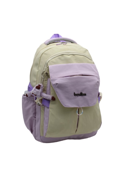Günlük Sırt Çantası Unisex Çok Bölmeli Okul Çantası 2601 Bej-lila Beyaz - Lila