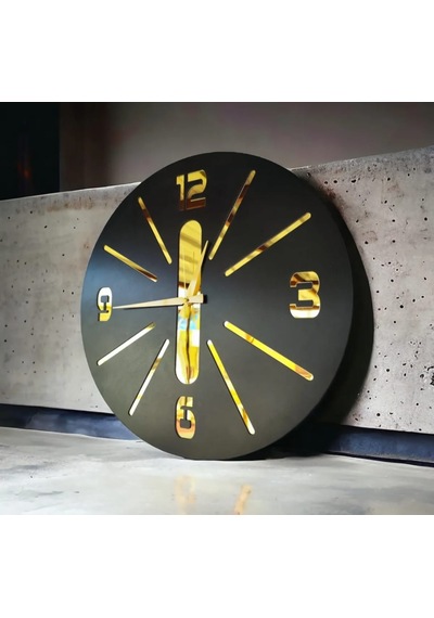 Duvar Saati - Ahşap Duvar Saati -sağlam Ve Uygun Hediye Şık - Modern Saat No:12 Gold