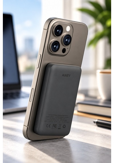 Aukey Pb-ms03-gy Magfusion Slim 5000 Mah Manyetik Wireless Şarj Powerbank - Gri