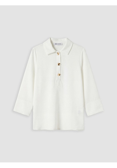 Lcw Everyday Beyaz Polo Yaka Oversize Armürlü Kadın Tunik