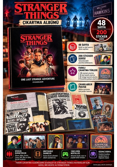 Panini Stranger Things Çıkartma Albümü 48 Sayfa 200 Sticker Serisi Posterli Yapıştırma Albüm