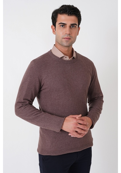 Slim Fit Ribanalı Düz Sütlü Kahve Yünlü Bisiklet Yaka Triko Kazak Tr 900 Slim Fit Ribanalı Düz Sütlü Kahve Yünlü Bisiklet Yaka Triko Kazak Tr 900