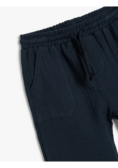 Koton Pamuklu Beli Bağlamalı Cep Detaylı Basic Müslin Jogger Pantolon Lacivert 5smb40037tw Lacivert