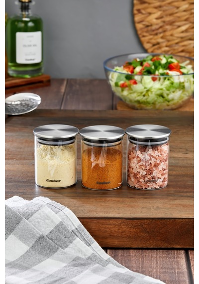 Cooket 3'lü 200 Ml Metal Kapaklı Borosilikat Cam Kavanoz Ckr3894 Şeffaf - Gri