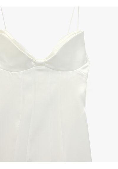 Koton Askılı Kalp Yaka Kolsuz Saten Mini Bridal Elbise Ekru 6sak80047fw