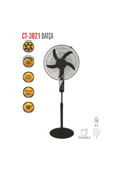 Cata Ct-3021 45 Cm 5 Pervaneli 50 Watt 3 Kademe 145 Cm Ayaklı Vantilatör