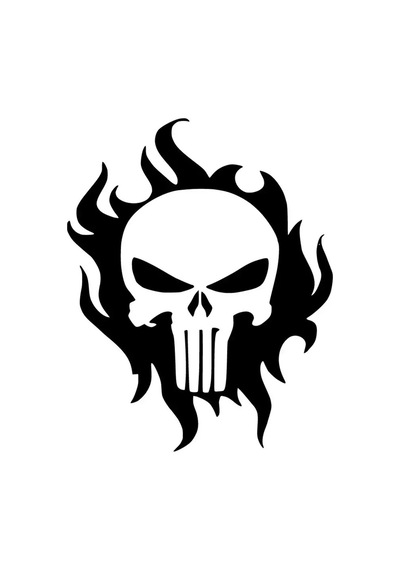 Punisher Alevler Oto Özel Yeni Sticker Siyah 30 X 36 Cm
