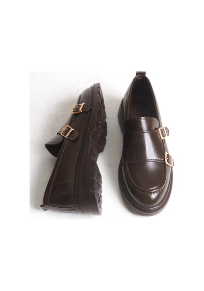 Sermoda Loafer Kadın Ayakkabı - Makosen Tokalı Casual Günlük Kadın Ayakkabı Rugan Kahve