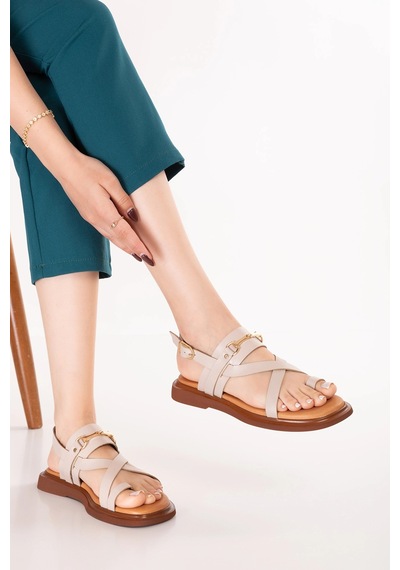 Gondol Hakiki Deri Vaketa Parmak Arası Sandalet Crm.501 Vizon Gondol Hakiki Deri Vaketa Parmak Arası Sandalet Crm.501 Vizon