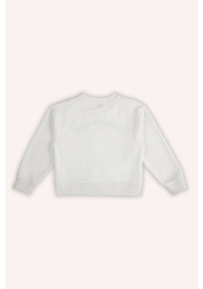 Panço Kız Çocuk Nakış Detaylı Ekru Sweatshirt Krem