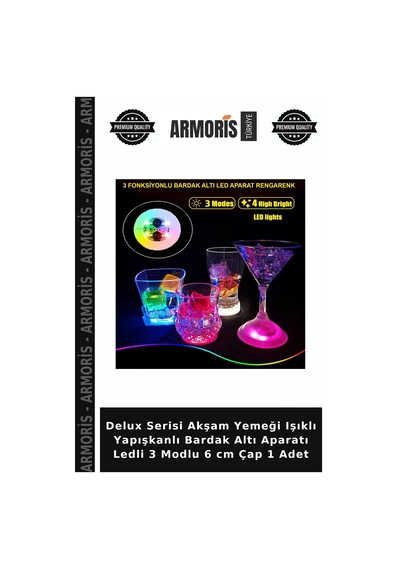 Delux Serisi Akşam Yemeği Işıklı Yapışkanlı Bardak Altı Aparatı Ledli 3 Modlu 6 Cm Çap 1 Adet Çok Renkli