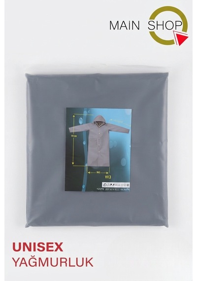 Mainshop Unısex Gri Su Ve Rüzgar Geçirmez Siperlikli Kapüşonlu Çıtçıtlı Cepli Yağmurluk