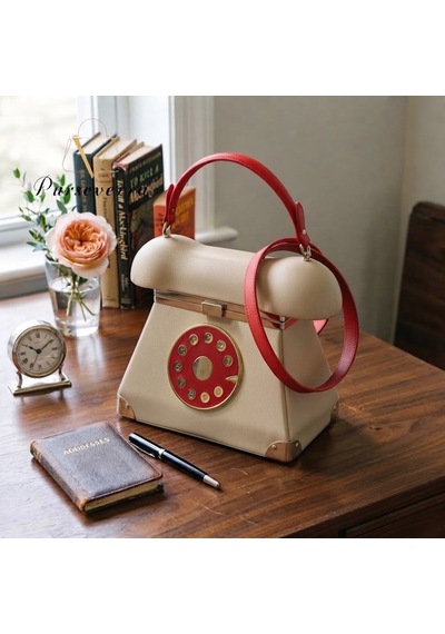 Mucize Retro Telefon Tasarımlı Şık Kadın El Ve Omuz Çantası / Vintage Kadran Detaylı Mini Çanta Diğer