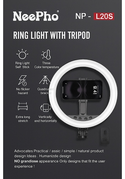 Apple Uyumlu iPhone  11 Pro Max  Np-l20s Profesyonel Ring Light Selfie Çubuğu Ve Tripod Seti