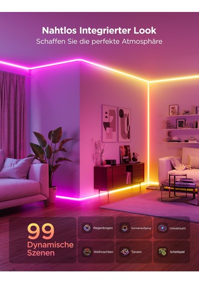 Süpürgelikler İçin Govee Neon Led Şerit, Duvar Hatları Ve Köşeler İçin 5m Rgbıc Led Şeritler, Oturma Odası, Koridor, Yatak Odası İçin Mat, Müzik Senkronizasyonu, Kesilebilir, Neon Işık Dekorasyonu İle Uyumlu Siyah