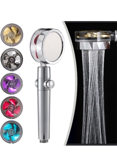 Pervaneli Duş Başlığı 360 Derece Dönebilen Aç Kapa Su Tasarruflu Çok Renkli