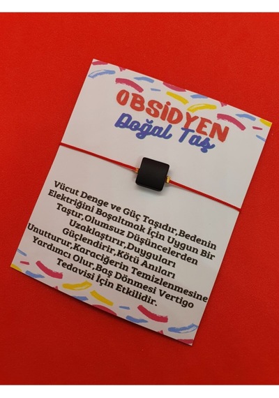 Gümüştel El Sanatları Sertifikalı Kare Ipli Obsidyen Taşı Bileklik Çok Renkli