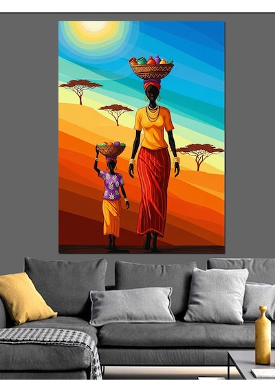 Ahşap Tablo Güneş Altında Afrika Figürü