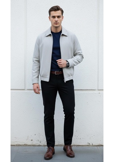 Plus Scorpion Slim Fit Fitilli Dokulu Erkek Fermuarlı Mont Ceket Günlük Şık Kombin Taş