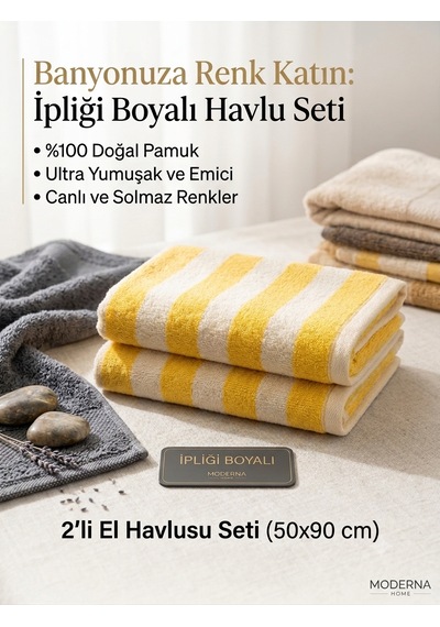 Lovehome 2li 50x90 İpliği Boyalı El Havlusu Sarı