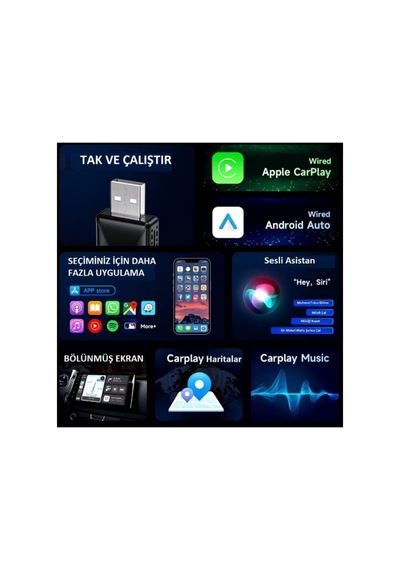 Kablosuz Carplay Ve Android Auto Adaptörü Usb Tak Çalıştır Araç Multimedya Dönüştürücü Wireless Carplay Dongle - 883201531