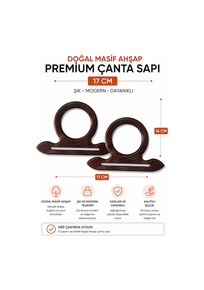 Vollen Yarn Doğal Masif Ahşap Premium Çanta Sapı 17 Cm 1 Çift 2 Adet El Yapımı Çanta Kulpu Çanta Aksesuarı Kahverengi