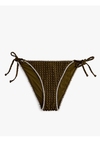 Koton Yanları Bağlamalı İpli Kroşe Detaylı Dokulu Bikini Altı Haki 6sak00172mm