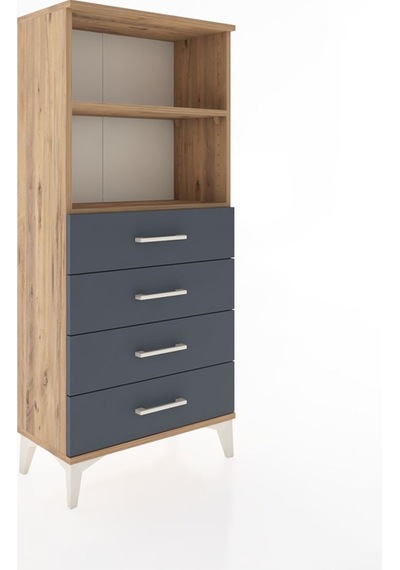 Hyperion Dolap 2 Raflı 4 Çekmeceli 60x44x134 Çam-antrasit Çam