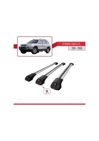 Hyundai Santa Fe Sm 2001-2006 Arası İle Uyumlu Ace-1 Ara Atkı Tavan Barı Gri 3 Adet Bar