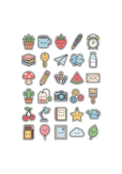 30 Adet Pastel Estetik Yaşam Sticker Seti - Laptop Defter Ajanda Telefon İçin Çok Renkli