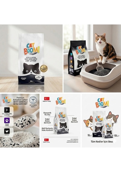 Cat Boom Aktif Karbonlu Topaklanan Kedi Kumu 10 Lt X 2 Adet