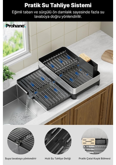 Ayrex Prohane Inox Master Kd200 / Kompakt Genişletilebilir Bulaşıklık / 304 Paslanmaz Çelik / Su Tahliyeli Tezgah Diğer