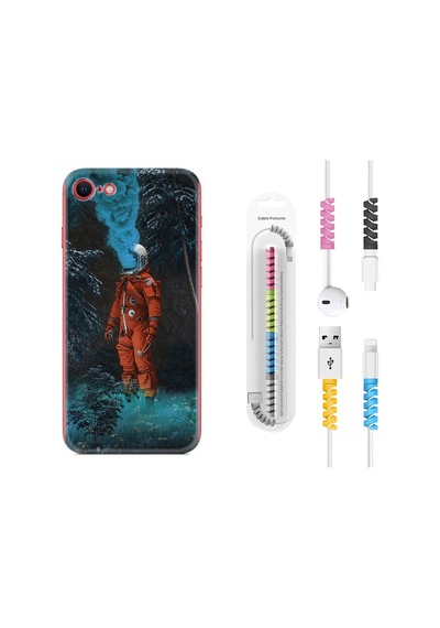 Apple Uyumlu iPhone 6/6S Kılıf Kablo Koruyuculu Astronot Smoke 1769