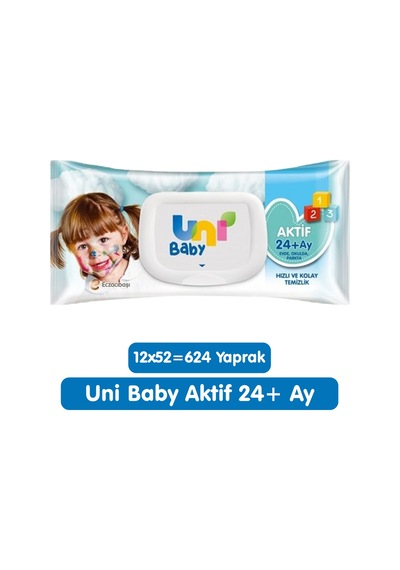 Uni Baby Aktif Islak Mendil 12x52 624 Yaprak Tekli