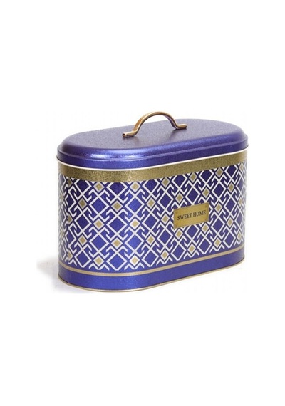 Turkish Blue Bread Box Desenli Oval Metal Ekmek Kutusu, 10.4 Lt Mavi