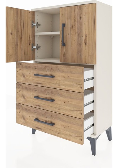 Arges Komodin 2 Raflı 3 Çekmeceli 2 Kapaklı 60x30x106 Aytaşı-çam Aytaşı