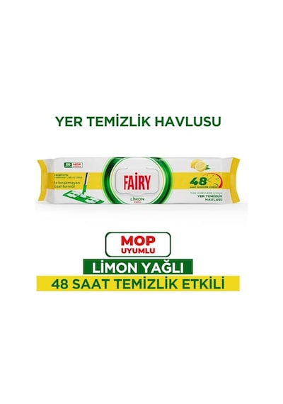 Fairy Çok Amaçlı Mop Uyumlu Yer Temizlik Havlusu 50 Yaprak Limon Yağlı Beyaz Sirke Karbonat 48 Saat Temizlik Etkili İz Bırakmayan Formül Açık Bej