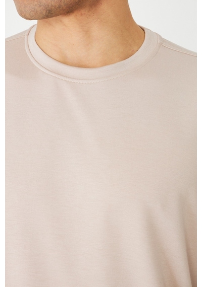 White Stone Bej Basic Bisiklet Yaka Erkek Sweatshirt Taş
