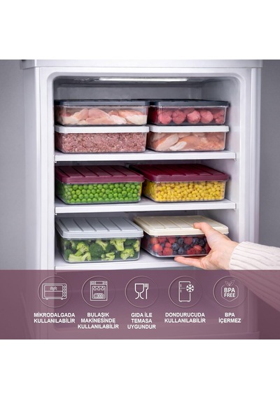 4 Adet 1 Lt. Nora Organizer Buzdolabı Buzluk Düzenleyici Saklama Kabı-mürdüm Çok Renkli